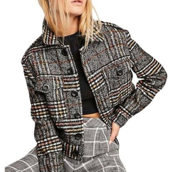 Free People Jackets & Blazers - Free People Slouchy Eisenhower Plaid Cropped Jacket Sz S
